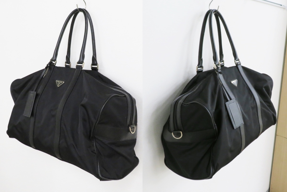中古品 PRADA プラダ V20S ナイロン ボストンバック ブラック 三角ロゴ 
