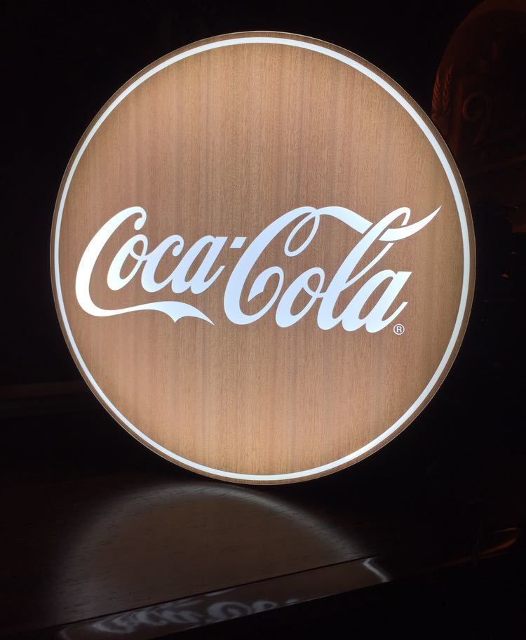 コカコーラ LED 電飾 看板 円形 丸型 木製風 ネオン サイン 壁掛け 