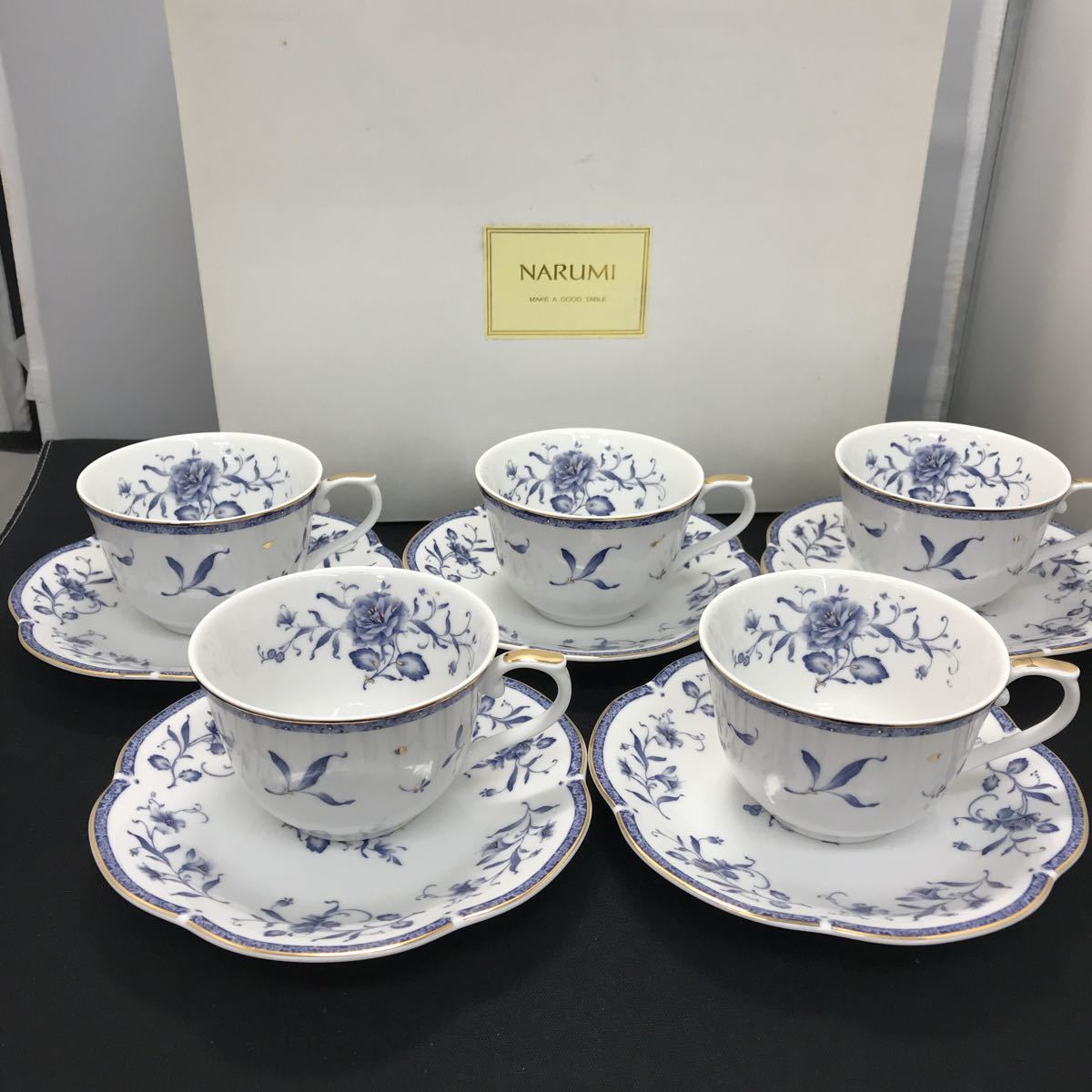 サ) 【未使用品】 NARUMI ぺレーネブルー カップ&ソーサー 5客 管理O ナルミ コーヒーカップ 