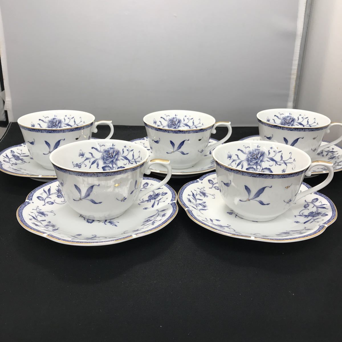 サ) 【未使用品】 NARUMI ぺレーネブルー カップ&ソーサー 5客 管理O ナルミ コーヒーカップ 
