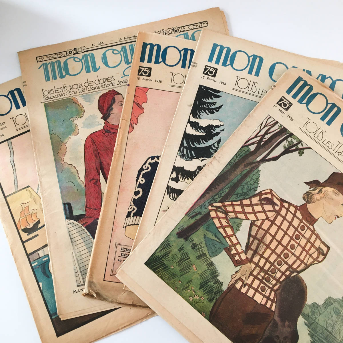 フランス雑貨 アンティーク 5冊 手芸雑誌 刺繍図案 イラスト多数 1930 