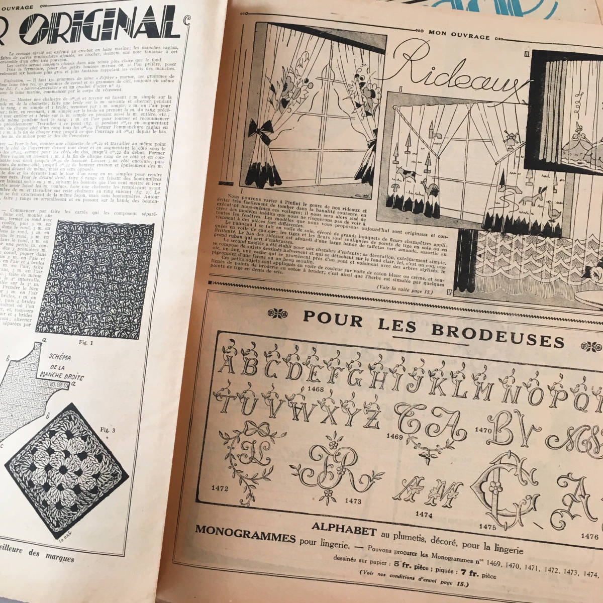 フランス雑貨 アンティーク 5冊 手芸雑誌 刺繍図案 イラスト多数 1930 