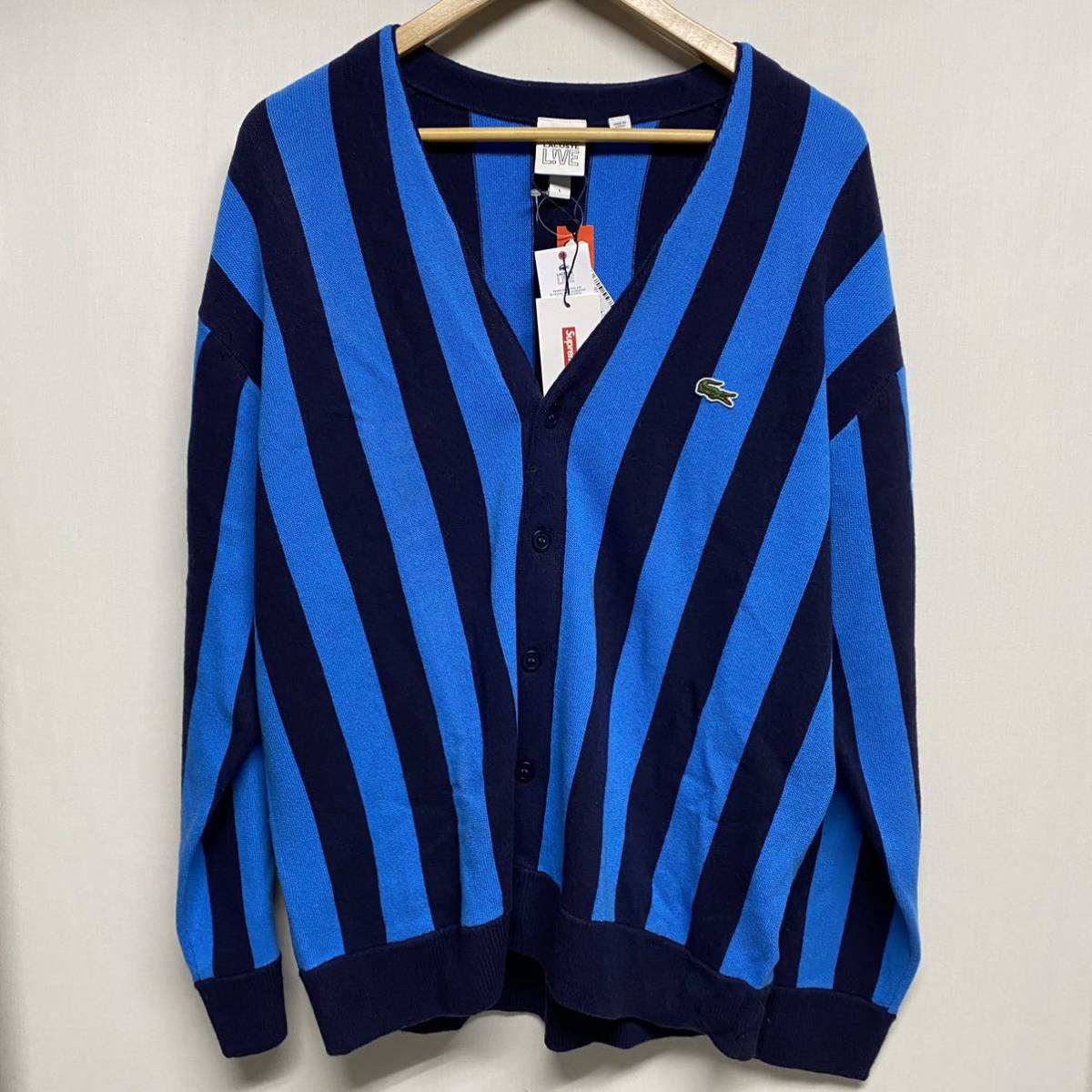 【SALE，新品】 supreme &times; LACOSTE シュプリーム&times;ラコステ AH1878 カーディガン L ウール ブルー 2202oki(トップス)｜売買されたオークション情報、yahooの商品情報をアーカイブ公開 - オークファン 男性用