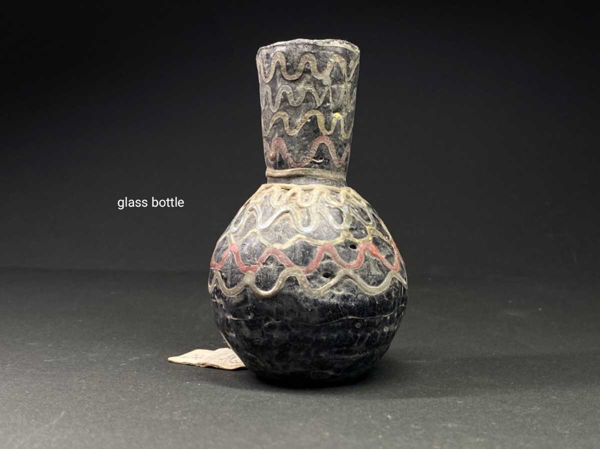 N24 収集家放出品 ガラス 飾壷 瓶 香油壺 (コアガラス 東地中海沿岸地域 フェニキア 遺跡 シリア ペルシャ イラン オリエント考古美術 