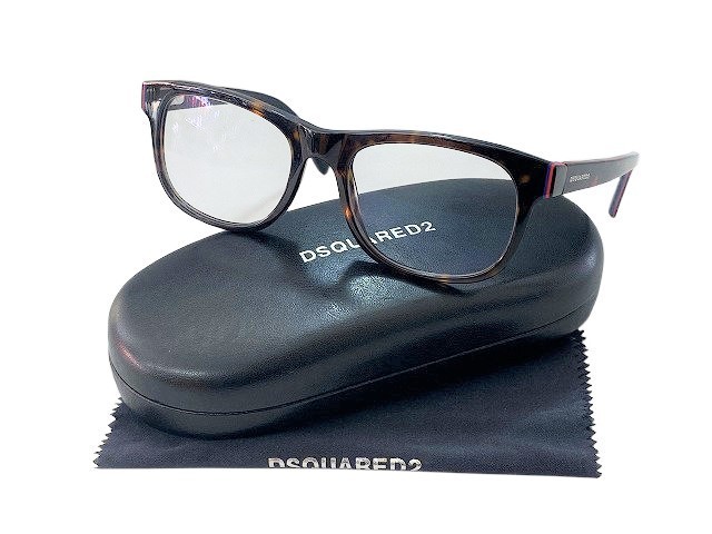 中古 度なし DSQUARED2 ディースクエアード メガネフレーム 伊達眼鏡 DQ5217 べっ甲風/ストライプ柄 ブラウンフレーム アイウェア