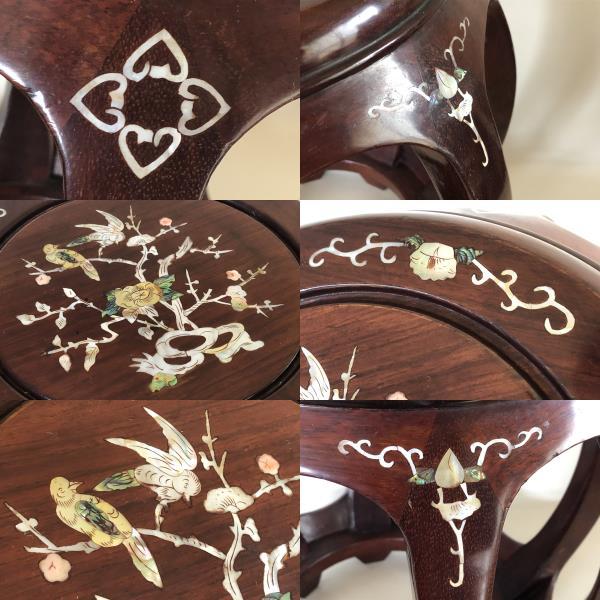 新作登場，100%新品 □木製 螺鈿細工 花鳥図 花台 香炉台 盆栽台 高台