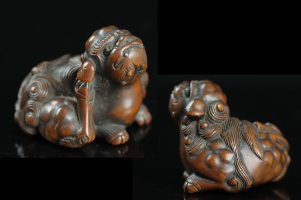 FEB017 根付 木彫獅子根付 18世紀 江戸期 提げ物 無銘