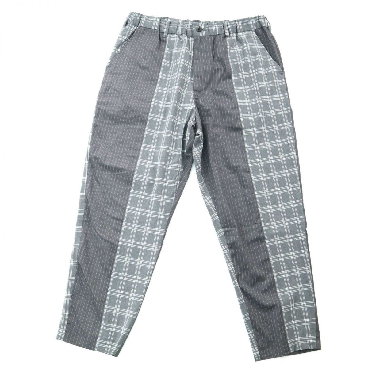 FRAPBOIS フラボア 春夏 チェック&ストライプ切替★ サルエル テーパード スラックス パンツ Sz.3　メンズ グレー　A2B00590_2#P