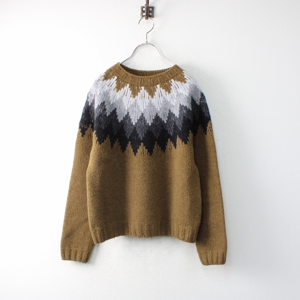 2018AW MARGARET HOWELL マーガレットハウエル DIAMOND FAIRISLE JUMPER 求心編みクルーネックニット2/ブラウン【2400012670754】