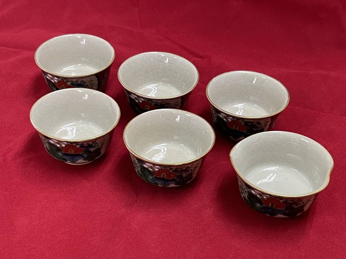 USED◇【 九谷焼 九谷庄三 煎茶器 急須 湯呑 五客 湯冷 セット 色絵