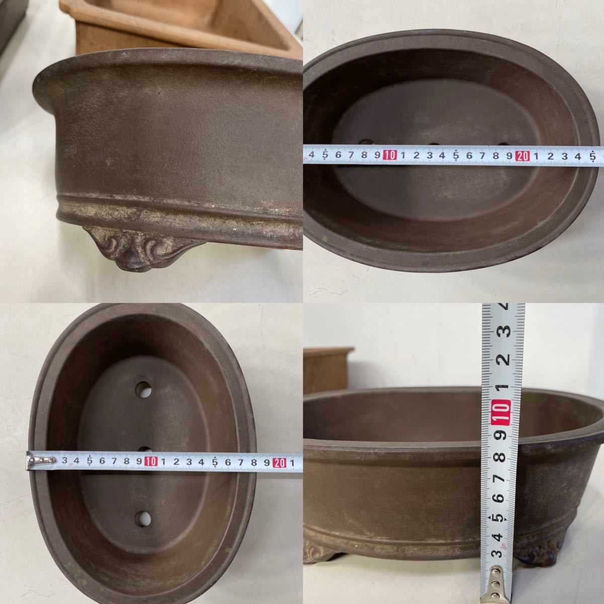 中古品 長方形 楕円形 盆栽鉢 植木鉢 2個 現状品 楕円(鉢)｜売買された