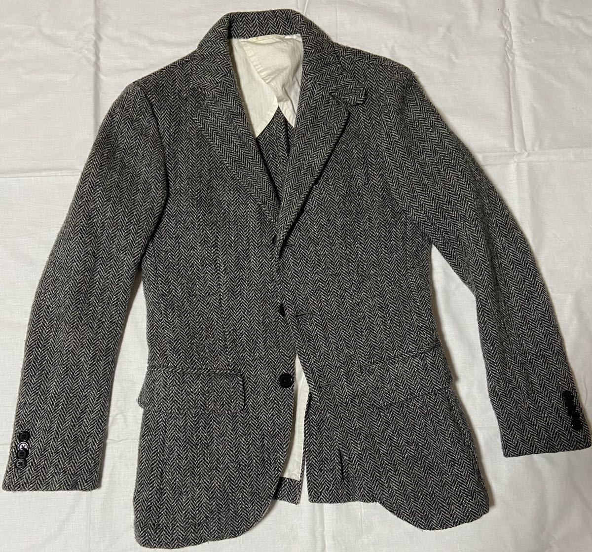 1円～Harris Tweedハリスツイード SHIPS テーラードジャケットS相当 