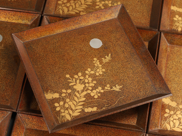 時代物　蒔絵梨地盆 流】木製漆器 時代 梨地蒔絵四方盆 十客 箱付 DB578 【公式通販】