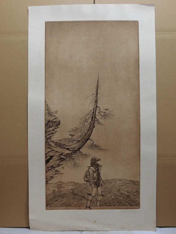 【新品，2026】 A2067 ロシア画家 デミヤン ウテンコフ 鉛筆サイン有 探検家と針葉樹 銅版画(銅版画、エッチング)｜売買されたオークション情報、yahooの商品情報をアーカイブ公開 - オークファン 銅版画、エッチング