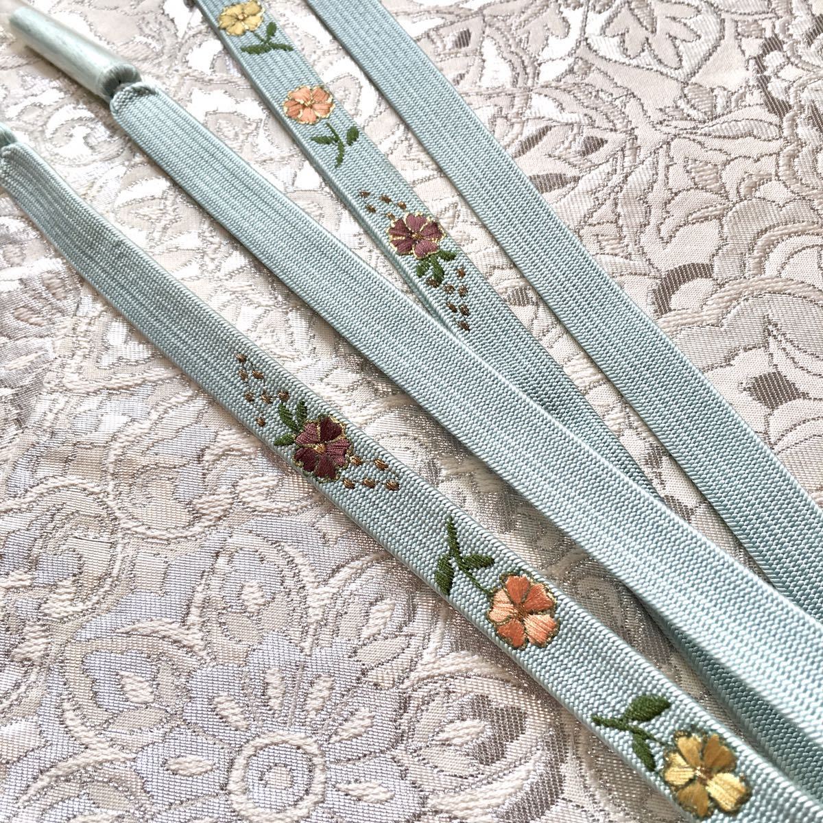 値下げ☆帯締め/花柄刺繍/リバーシブル/やさしい水色/TU23礼装にも 