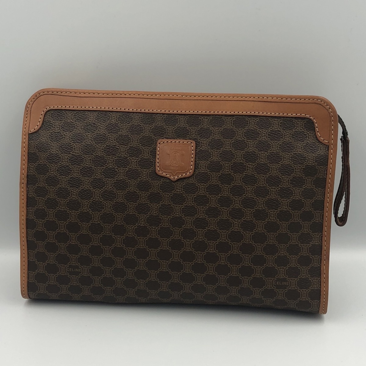 CELINE セリーヌ マカダム柄 セカンド クラッチ バッグ pvc×レザー 