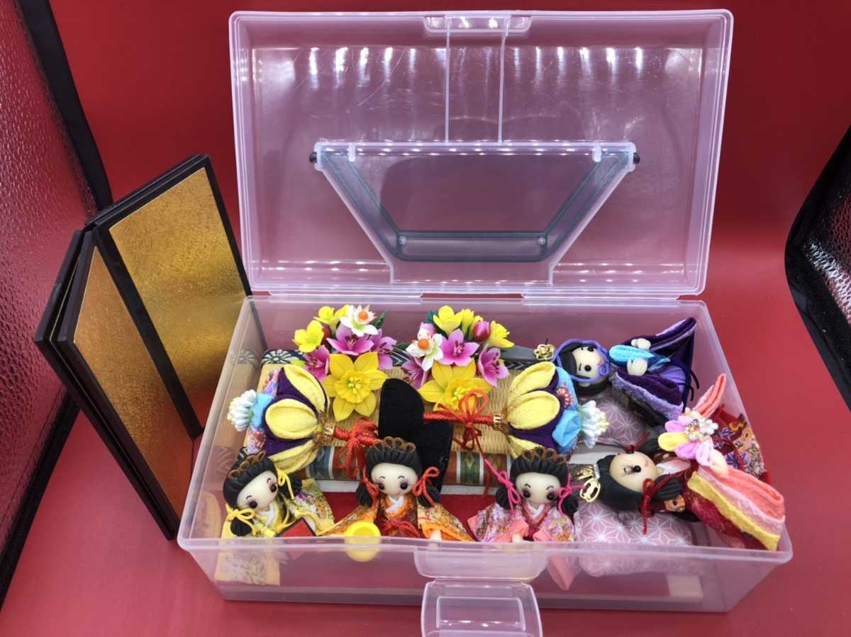 樹脂粘土 雛人形 ハンドメイド～三人官女 ぼんぼり 菜の花 桃の花 橘の