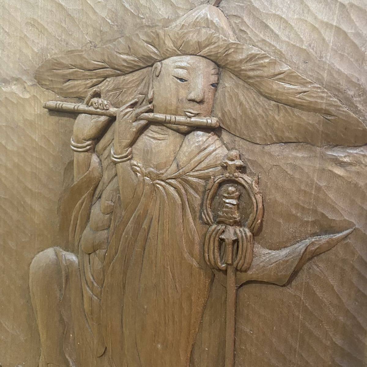 木彫り 壁掛け絵 絵 古美術 仏教美術 アンティーク 木彫り | 彫刻 仏面 
