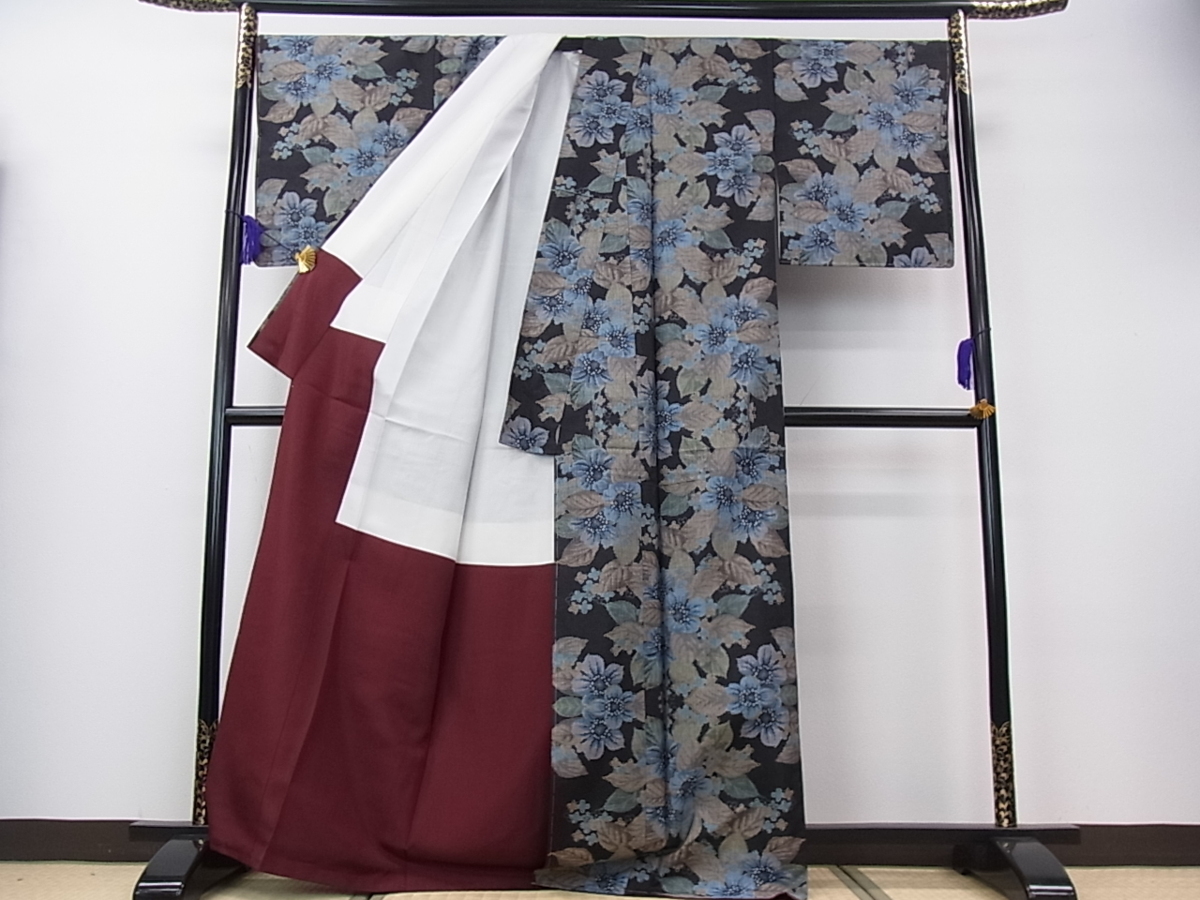 花美人着物□都喜ヱ門 本場大島紬 草花 藤絹織物謹製 逸品 未使用 