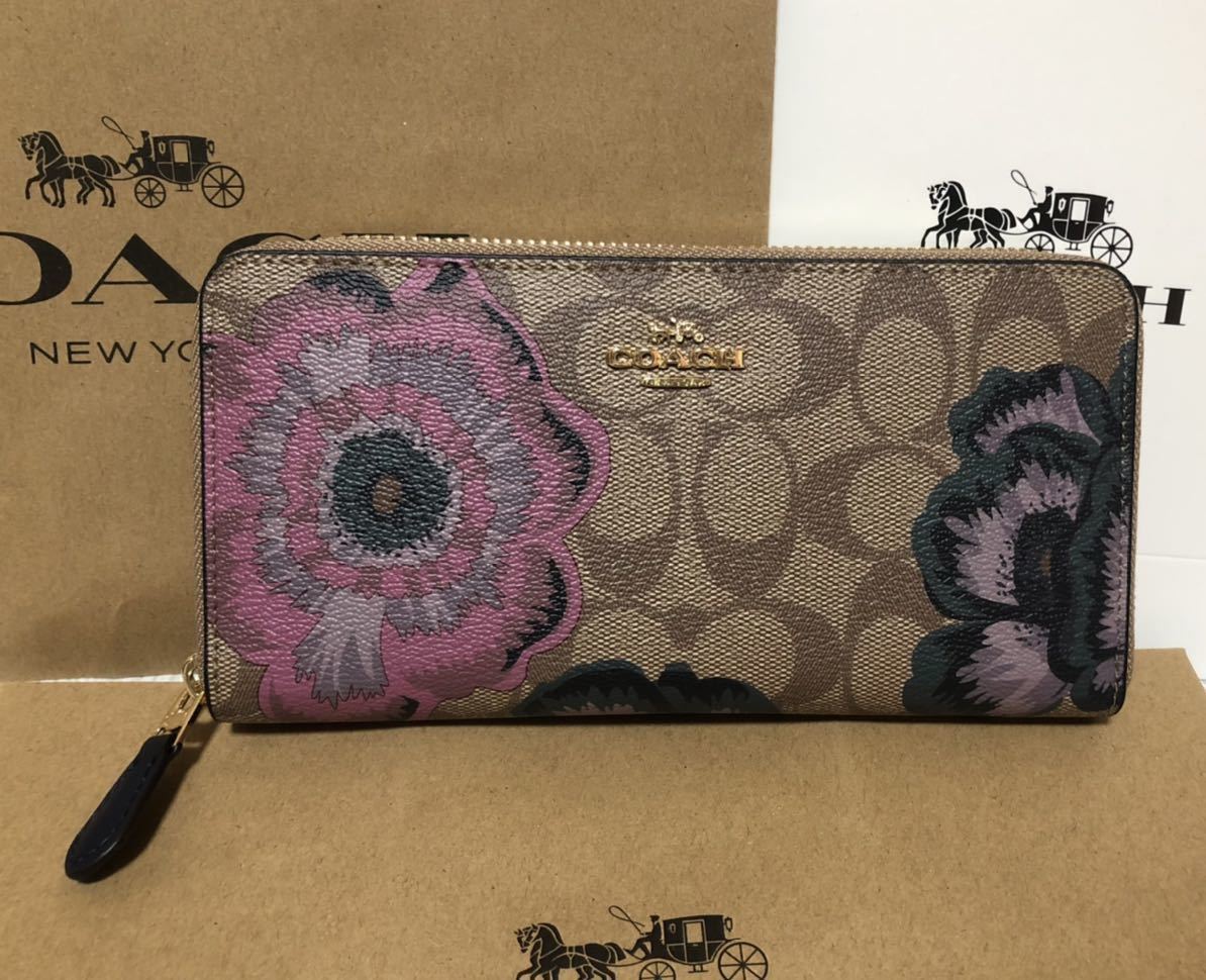COACH ラウンドジップ長財布 花柄 女性用長財布 コーチ長財布 コーチ 