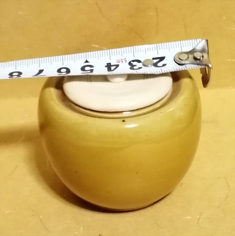 珉平焼 茶入 黄釉 賀集珉平 共箱 淡路焼 三彩 江戸 幕末 明治 骨董品