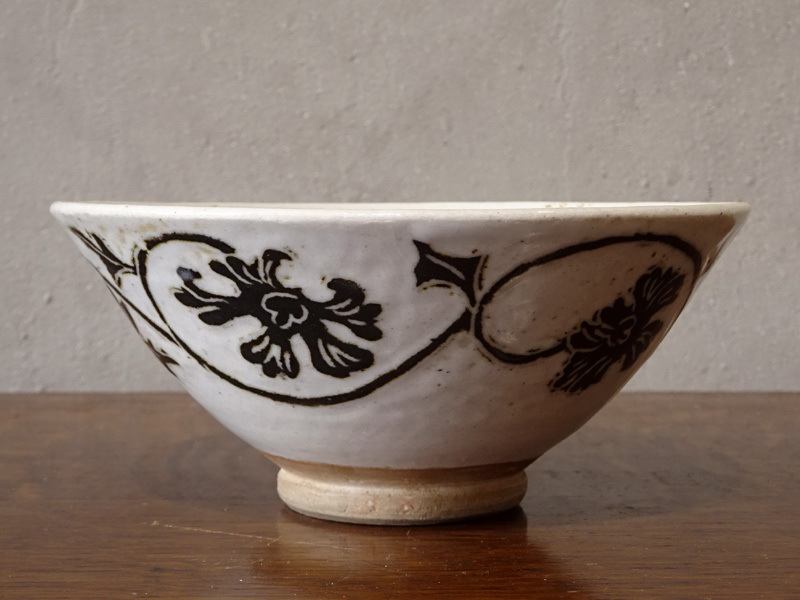 開】『横山朝陽』作 掻落 茶碗 共箱付 板谷波山と親交のある陶芸家♯16