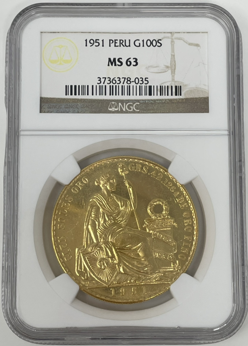 人気SALE，新品 ペルー 1951年 女神の坐像 100ソル 金貨 NGC MS63 アンティークコイン PERU G100S(ラテンアメリカ)｜売買されたオークション情報、yahooの商品情報をアーカイブ公開 - オークファン ラテンアメリカ