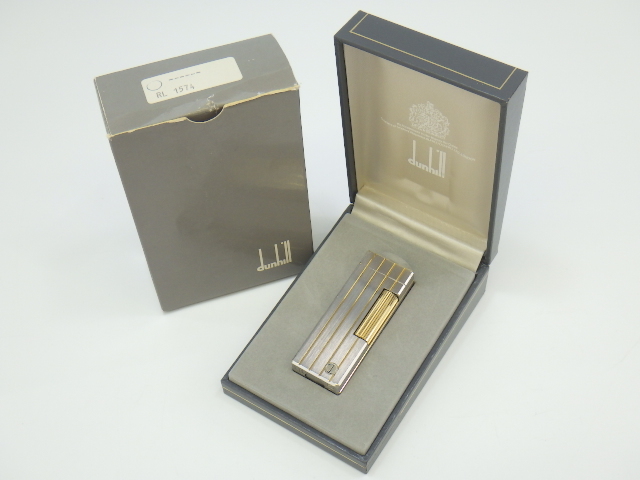  h2C034Z10 dunhill ダンヒル ローラーガスライター シルバー&times;ゴールド コンビ ストライプ dロゴ 着火未確認 箱付(ダンヒル)｜売買されたオークション情報、yahooの商品情報をアーカイブ公開 - ダンヒル