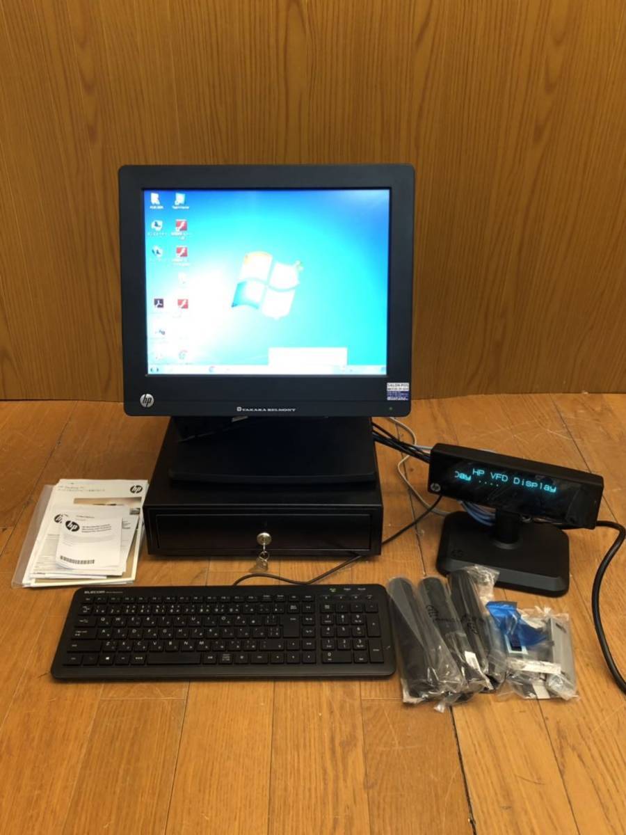 動作品★タカラベルモント★POSレジ★ HP RP7 Retail System Model 7800★サロンポス★SALONPOS★キーボード・ドロア・鍵付き（H395)AKARI