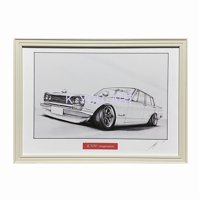 日産 NISSAN スカイライン ハコスカ GTR 4ドア 前期 フロント【鉛筆画