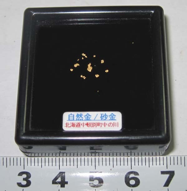 日本の鉱物 北海道中頓別町 中の川の砂金/自然金