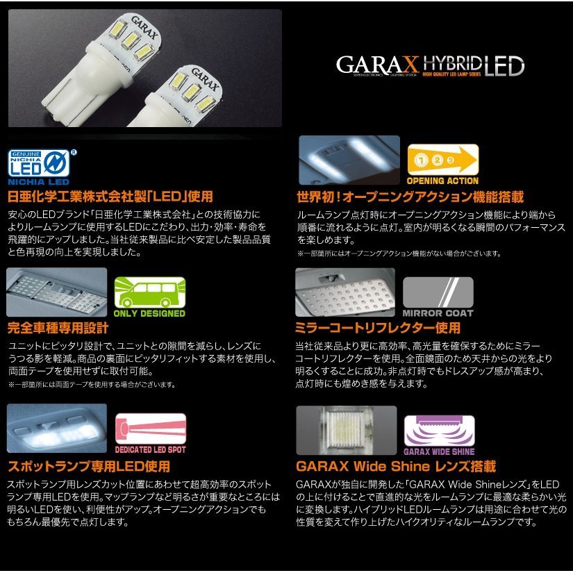 | GARAXギャラクス- GARAX(ギャラクス) ハイブリッドLEDルームランプセット GARAX(ギャラクス)ハイブリッドLEDルームランプコンプリート 2モードLEDルームランプセット ハイブリッドLEDランプシリーズ ルームランプ 0 コンプリートセット ルームランプセット ギャラックス GARAX ND5 H-PR5-10 ハスラー用ハイブリッドLEDランプシリーズ