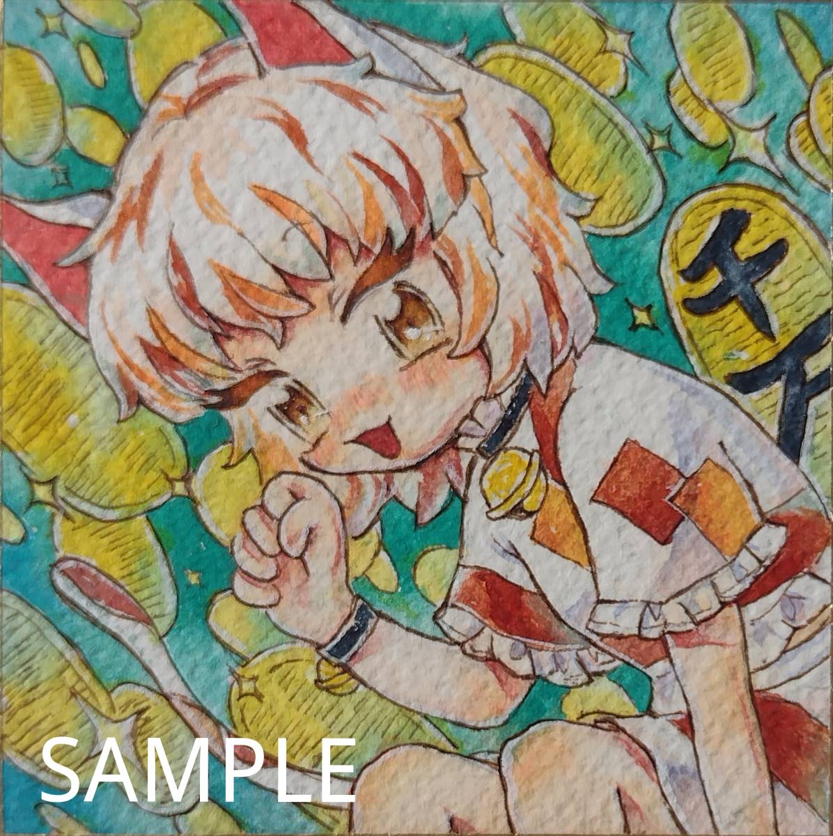 同人手描きイラスト】豪徳寺ミケ【東方Project】○ミニ色紙○透明水彩