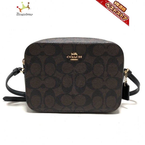 低価，100%新品 コーチ COACH ショルダーバッグ 91677 シグネチャー柄 PVC 塩化ビニール &times;レザー ダークブラウン&times;黒 バッグ(女性用)｜売買されたオークション情報、yahooの商品情報をアーカイブ公開 - オ かばん、バッグ