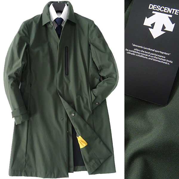 新品 Descente デサント 撥水 ストレッチ ステンカラーコート M 緑 J スプリング コート 春夏 メンズ ビジネス シングル Osct Com