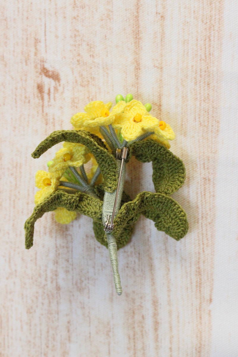 ハンドメイド　レース編み　★菜の花のブローチ ★_4