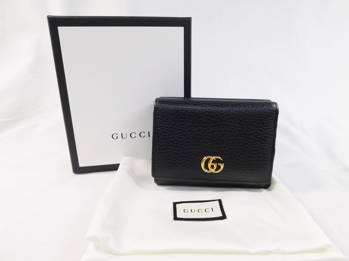 グッチ GUCCI GGマーモント Wホック 0 コンパクト - 財布 PETITE 黒 