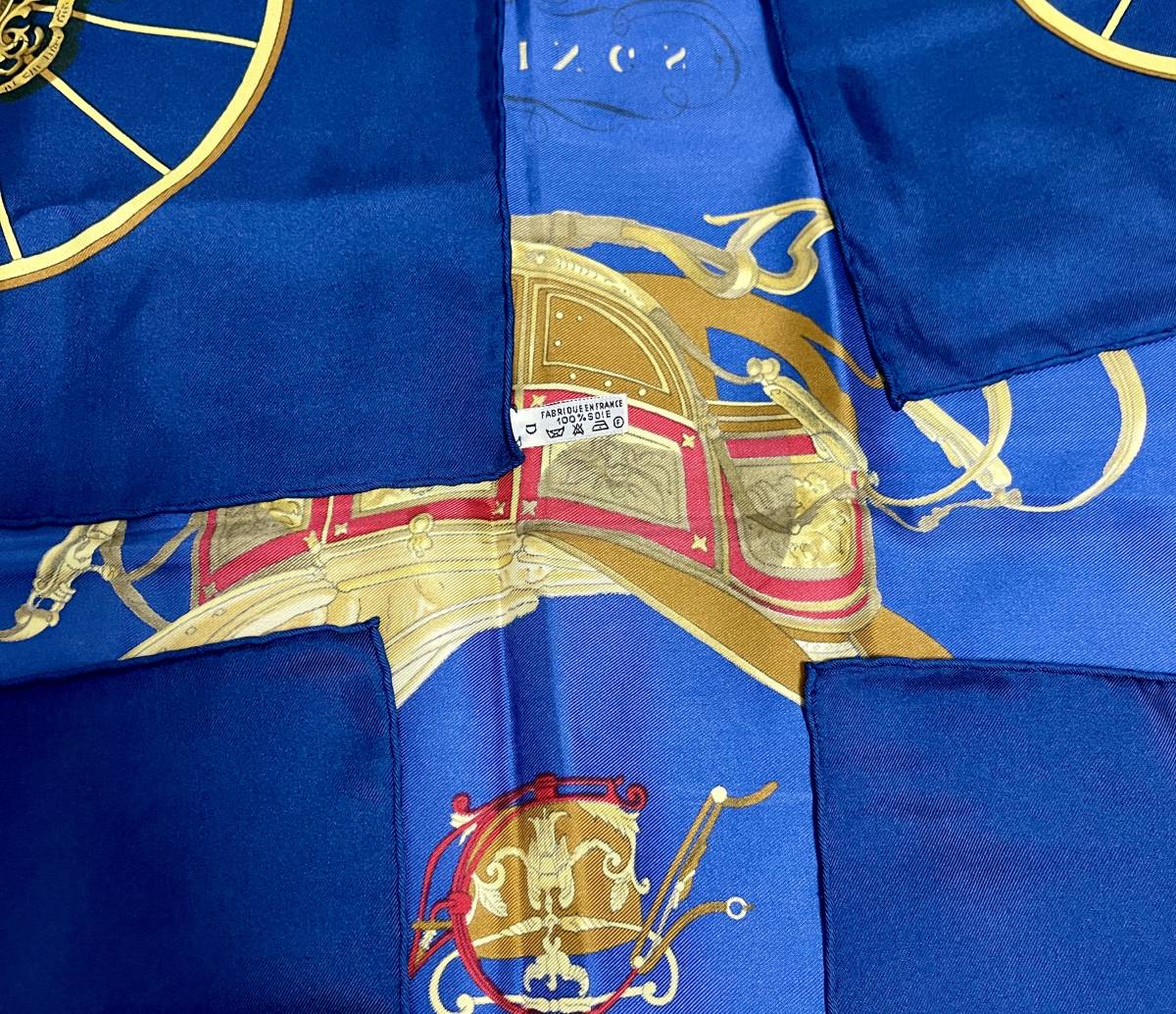 HERMES エルメス　カレ90 スプリングス　シルクスカーフ ネイビー　馬車柄 HERMES カレ 90 SPRINGS スプリング スカーフ シルク ネイビー 【1円