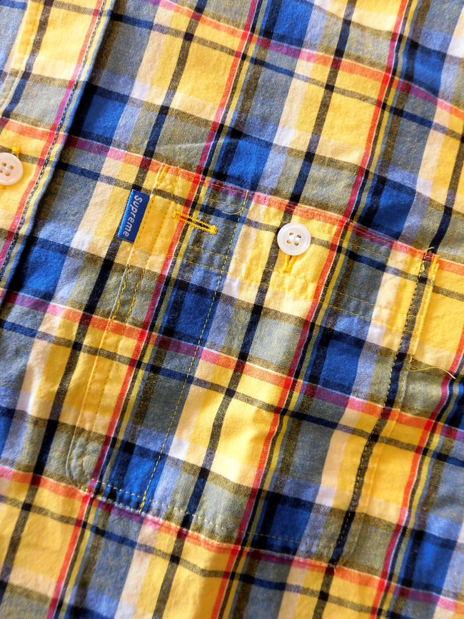 美品/SUPREME シュプリーム チェック柄 半袖シャツXL/メンズ/黄 青/日本製