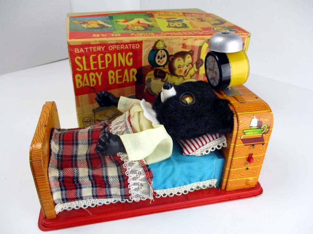 Line Mar/ヨネザワ 1950年代製 SLEEPING BABY BEAR 完動美品 長さ約