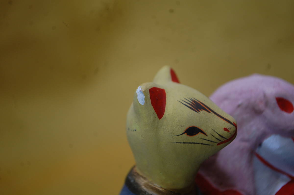 て46【6点セット】伏見人形 土人形 狐の馬乗り 座り猫 座り犬 立ち犬