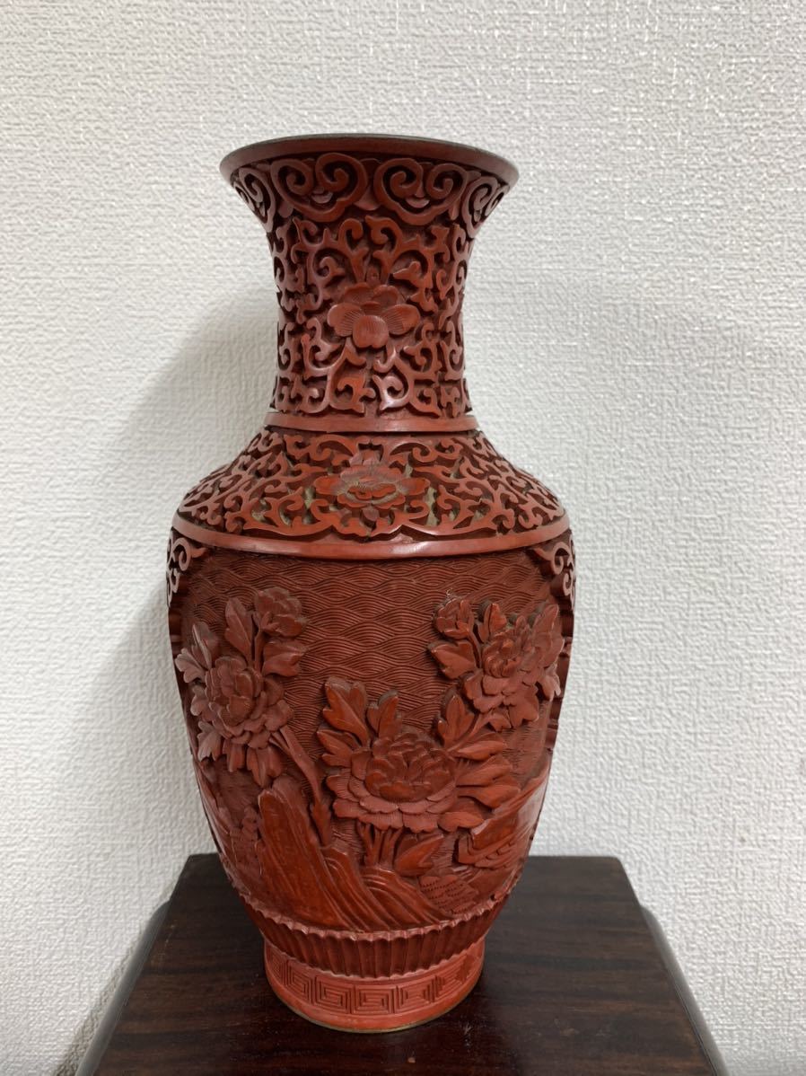 堆朱 中国美術 - 銅製 高48cm 細密細工 花瓶 花文 メルカリ 人物彫文堆朱