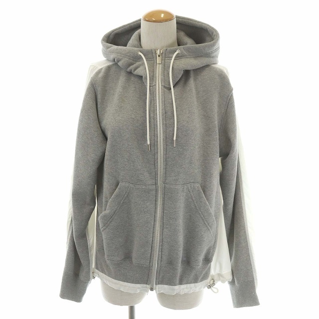 サカイ sacai 異素材ジップパーカー 長袖 ジップアップ 1 ライトグレー 