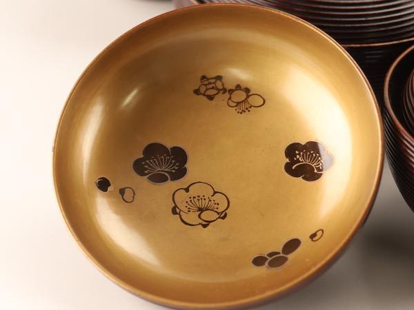 【流】茶懐石道具 見返し梅松蒔絵吸物椀九客 KG278