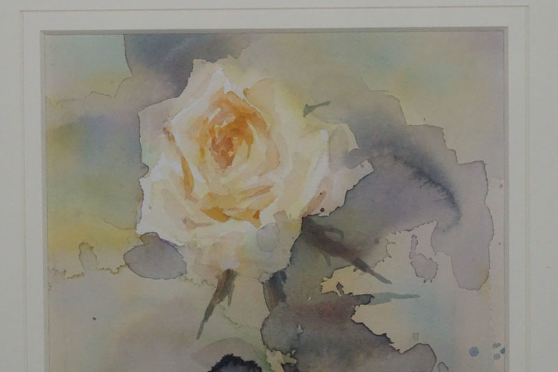 D585◇水彩画家【永山裕子】 黄色いバラの花 真作保証品 肉筆水彩絵