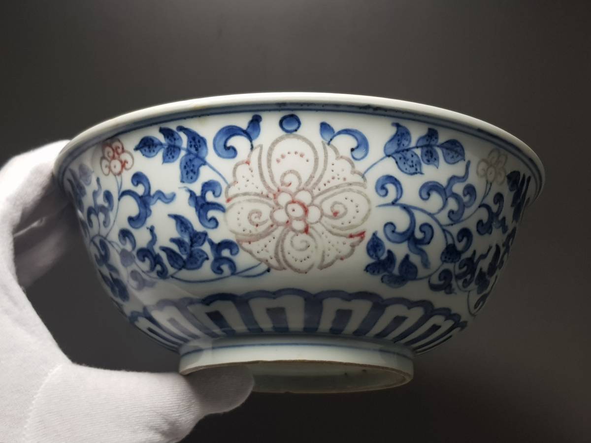 ○ 幅 約 19cm 辰砂で描かれた花の紋様が美しい 時代唐物 [大清乾隆年