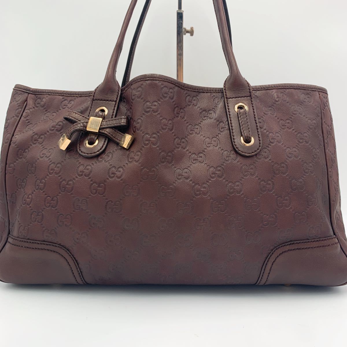 1円《未使用保管品》GUCCI グッチ シマレザー リボン トートバッグ 