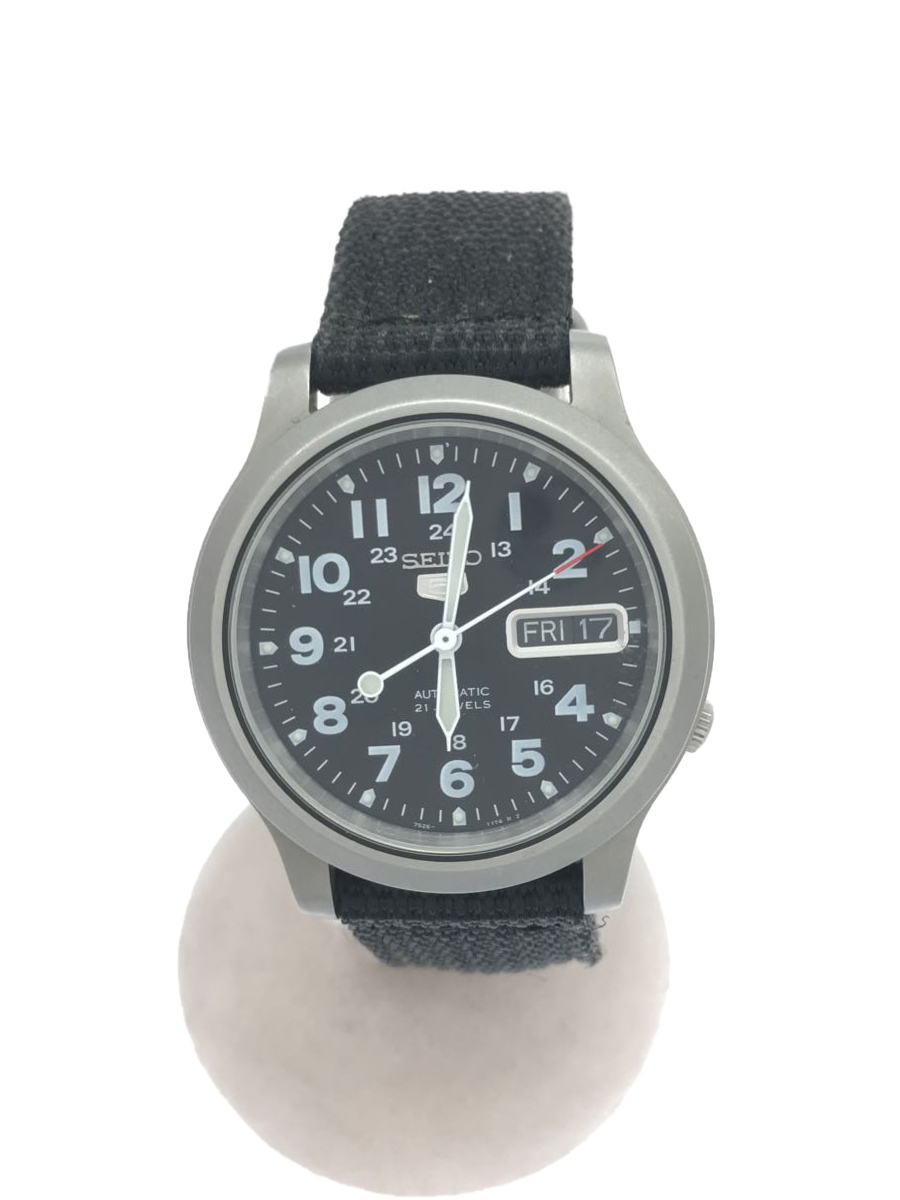 SEIKO◆7S26-02JO/クォーツ腕時計/アナログ/キャンバス/ブラック