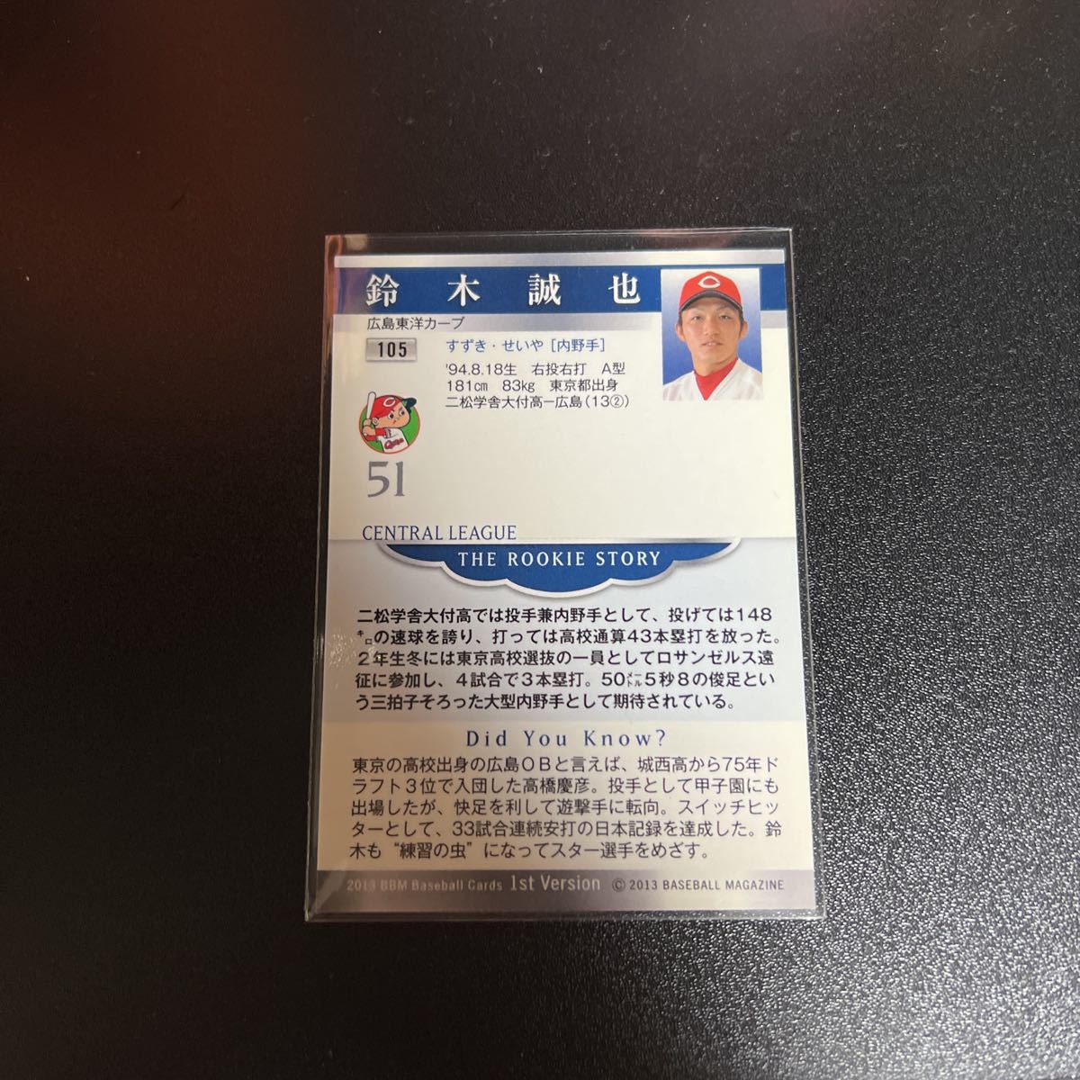 鈴木誠也 2013BBM 1stバージョン #105 ルーキー 広島カープ Topps