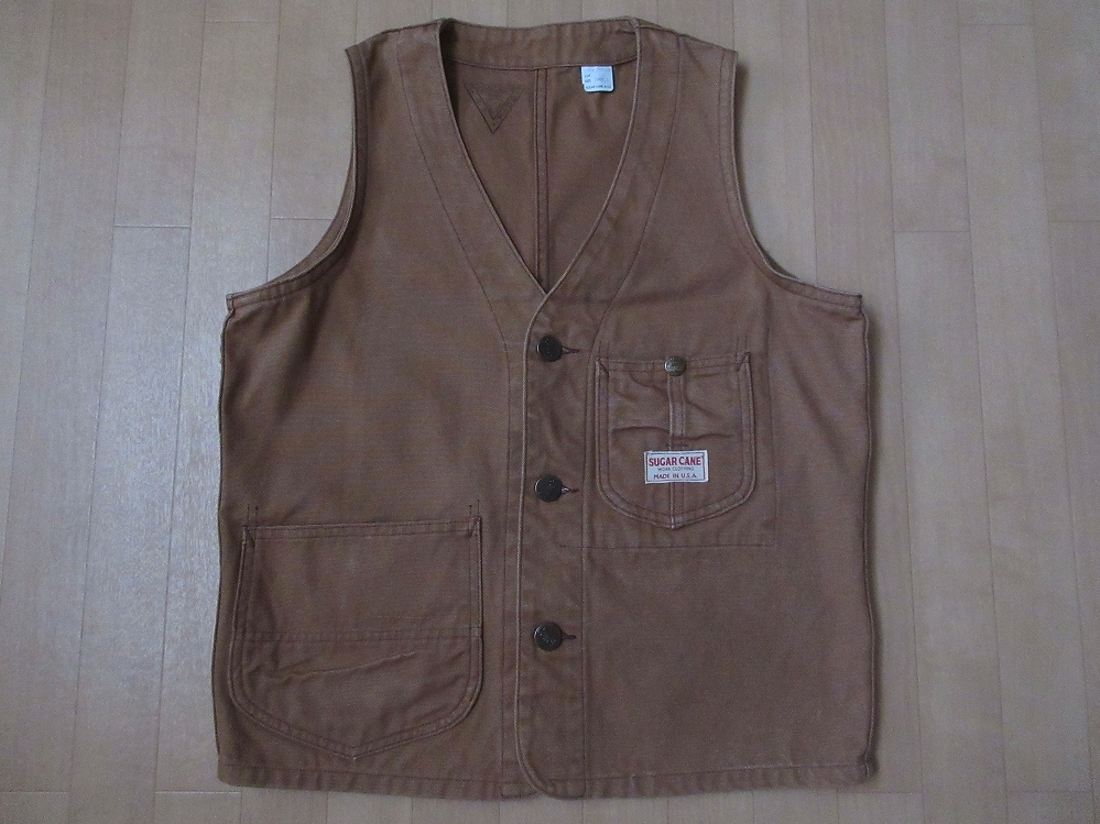 USA製 SUGAR CANE ブラウン ダック シンチバック ワーク ベスト S シュガーケーン エンジニア レプリカ 復刻 デニム 東洋エンタープライズ